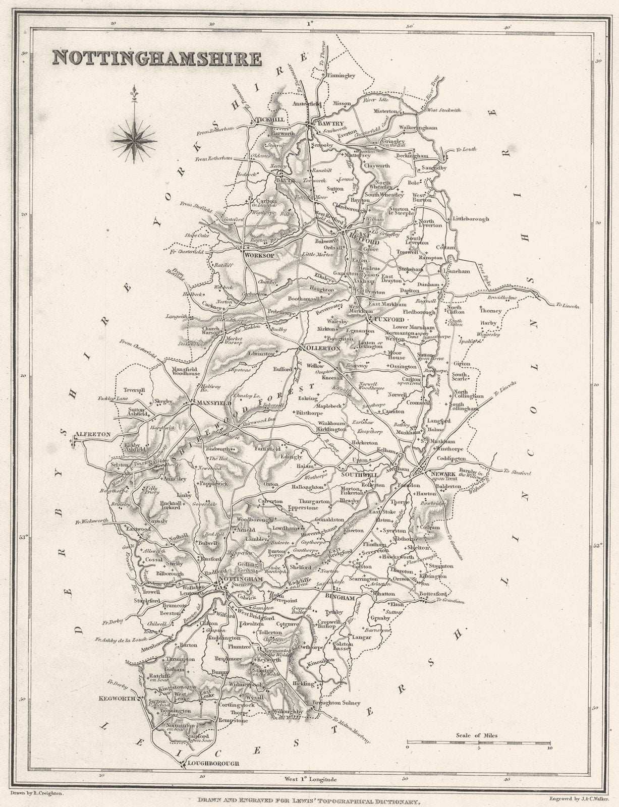 NOTTINGHAMSHIRE. Notts. Lewis.  1833 old antique vintage map plan chart